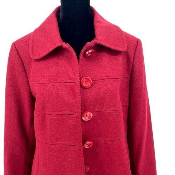 Donatella Vintage Women's Printed Lining Wool Button Single Breasted Coat Cherry - Picture 2 of 9